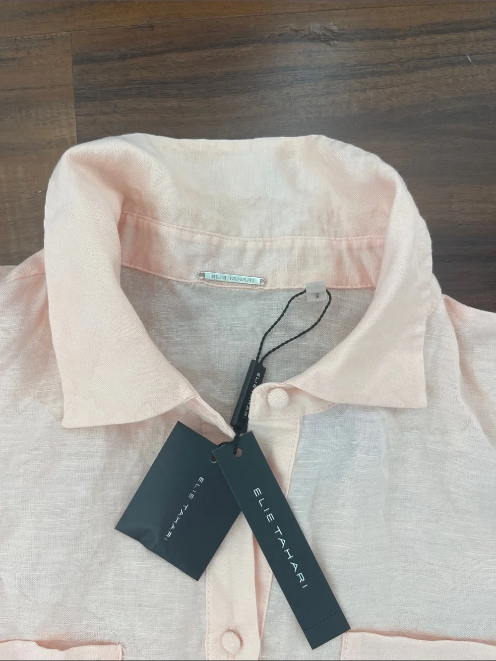 New Elie Tahari Light Pink Cropped Button-Front Shirt with Lace Trim